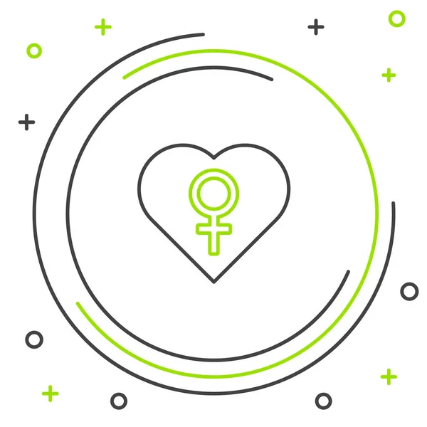 线心脏与女性性别符号图标孤立在白色背景 金星的象征女性有机体或女性的象征 五彩缤纷的概念 — 图库矢量图片