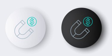 Gri arkaplanda para simgesi olan mıknatıs hattı. Yatırım çekme kavramı. Büyük işletmelerin kazanç kaynağı ve başarısı. Renkli taslak konsepti. Vektör