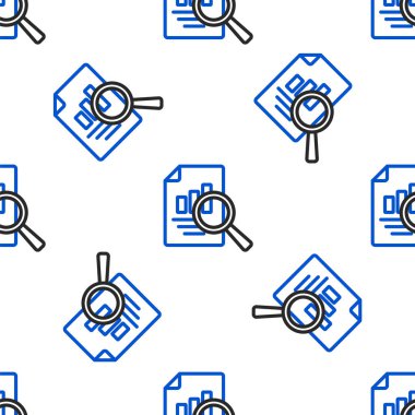 Grafik çizelgesi simgesine sahip çizgi belgesi beyaz arkaplanda izole edilmiş kusursuz desen. Metin dosya simgesini rapor et. Muhasebe tabelası. Denetim, analiz, planlama. Renkli taslak konsepti. Vektör