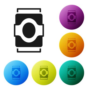 Siyah Soda kutusu simgesi beyaz arkaplanda izole edildi. Simgeleri renk daire düğmelerine ayarla. Vektör.