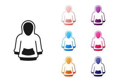 Siyah kapüşonlu simgesi beyaz arkaplanda izole edilmiş. Kapüşonlu kazak. Simgeleri renklendirin. Vektör