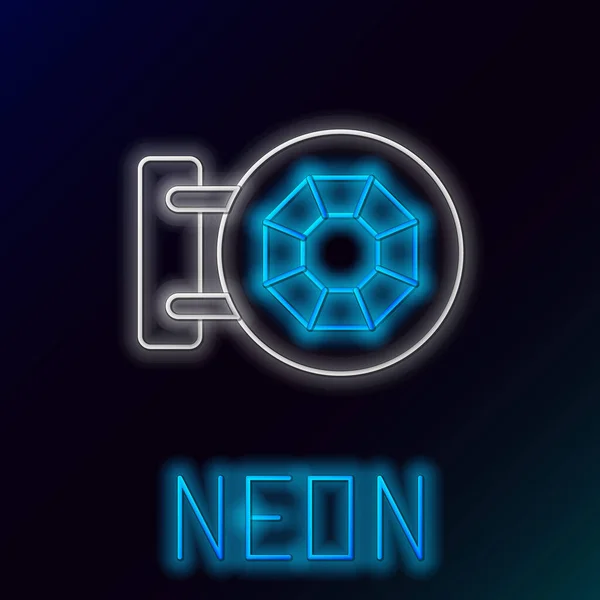 Zářící Neonové Linie Přední Fasádní Budova Klenotnictví Ikona Izolované Černém — Stockový vektor