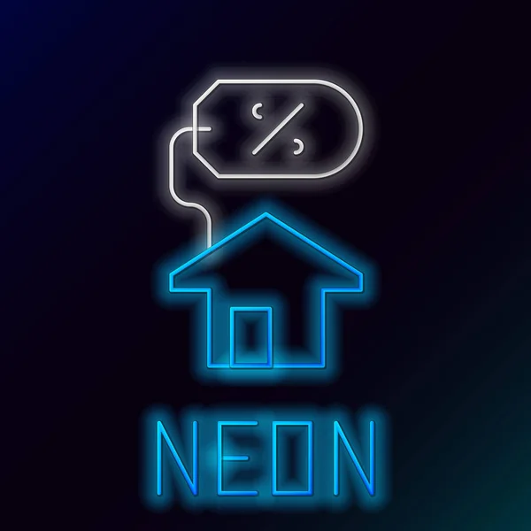 Λαμπερό Neon Line House Percant Εικονίδιο Ετικέτα Έκπτωση Απομονώνονται Μαύρο — Διανυσματικό Αρχείο