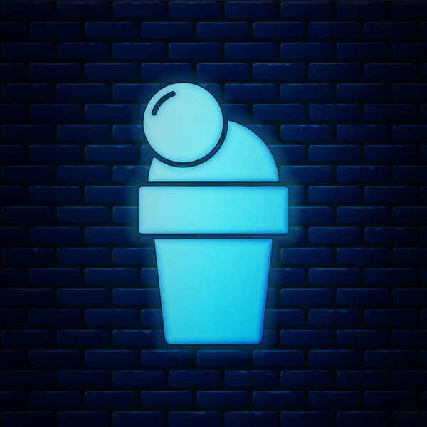 レンガの壁の背景に単離されたネオンアイスクリームアイコンを光る 甘いシンボルだ ベクトル — ストックベクタ