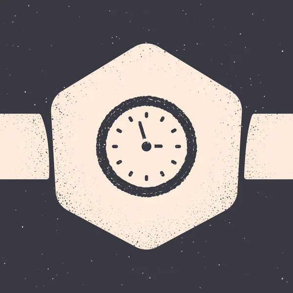 Icône Grunge Clock Isolée Sur Fond Gris Symbole Temporel Dessin — Image vectorielle