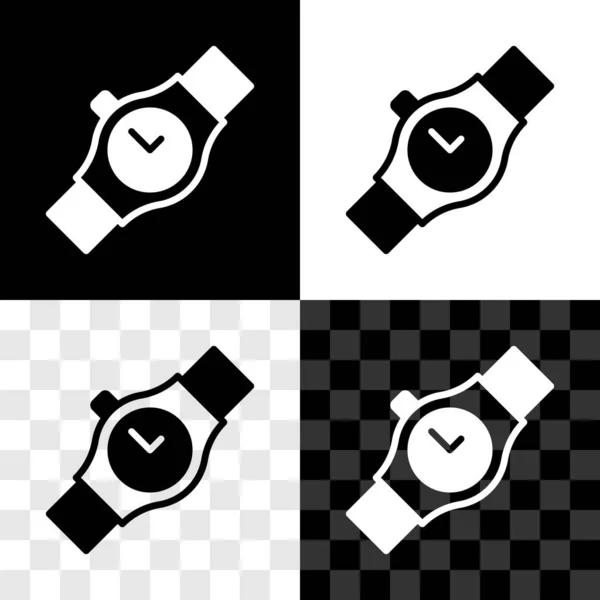 Set Wrist Horloge Pictogram Geïsoleerd Zwart Wit Transparante Achtergrond Een — Stockvector