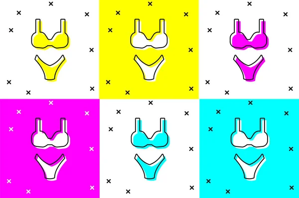 设置夏季海滩泳衣图标孤立的色彩背景 海滩女性时尚 — 图库矢量图片