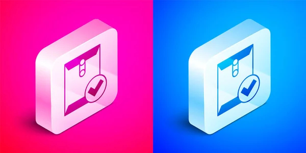 Isometric Envelope Check Mark Icon Isolated Pink Blue Background Successful — Stock Vector