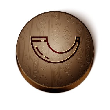 Kahverengi çizgi geleneksel koç boynuzu, beyaz arka planda izole edilmiş Shofar ikonu. Rosh hashanah, Yahudi yeni yıl bayramı geleneksel sembolü. Tahta daire düğmesi. Vektör.