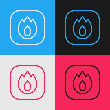 Pop Art Line Fire alev ikonu renk arkaplanında izole edildi. Vektör.
