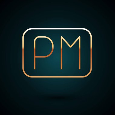 Altın çizgili gündüz simgesi koyu mavi arkaplanda izole edildi. Zaman sembolü. Vektör.