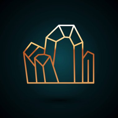 Altın çizgili taş ikonu koyu mavi arkaplanda izole edilmiş. Mücevher sembolü. Elmas. Vektör