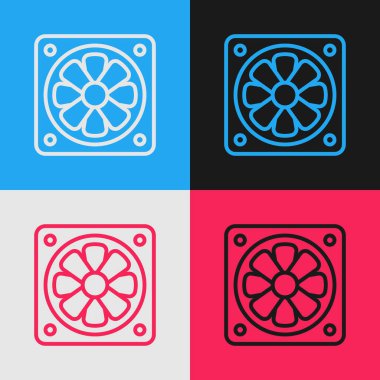 Pop Art Line Bilgisayar soğutucu simgesi renk arkaplanında izole edildi. Bilgisayar donanım pervanesi. Vektör
