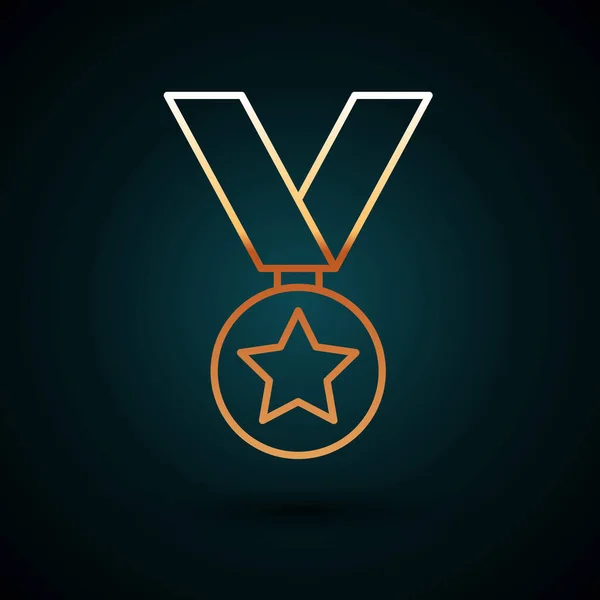 Золота Лінія Військова Медаль Нагородження Ізольована Темно Синьому Фоні Знак — стоковий вектор