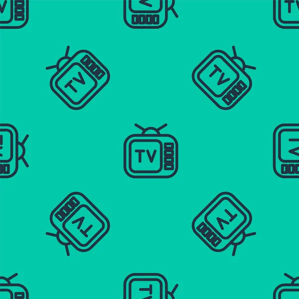 Blue Line Retro Icon Isolated Seamless Pattern Green Background Television — Stock Vector