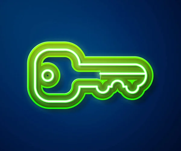 Zářící Neonová Čára Dům Klíč Ikona Izolované Modrém Pozadí Vektor — Stockový vektor