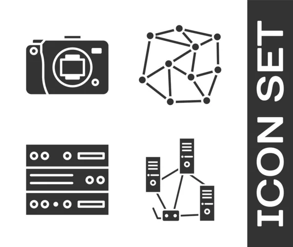 컴퓨터 네트워크 Mirrorless 카메라 데이터 호스팅 신경망 아이콘을 Vector — 스톡 벡터