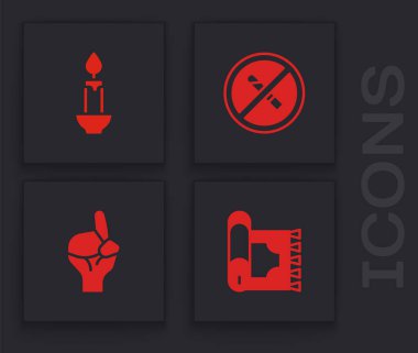 Geleneksel halı, yanan mum, sigara ve el duası olmayan konum ikonu. Vektör