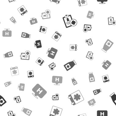 Hasta rekorunu kırın, doktor randevusu, ilaç şişesi, haplar ve düzgün bir şekilde konum hastanesi. Vektör