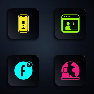 Dünya Haberleri, Mobil Kayıt, Hesap ve Bilgi Oluştur. Siyah kare düğme. Vektör