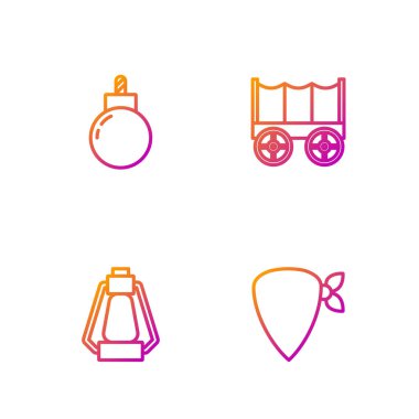 Kovboy bandanası, kamp feneri, patlamaya hazır bomba ve Vahşi Batı vagonu. Renk simgeleri. Vektör