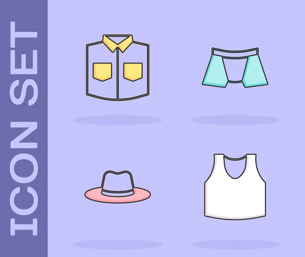 Set Undershirt Shirt Man Hat Men Underpants Icon Vector — Stock Vector