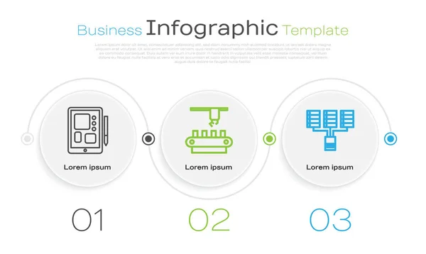 Definir Linha Tablet Gráfico Correia Sistema Transporte Fábrica Servidor Dados — Vetor de Stock