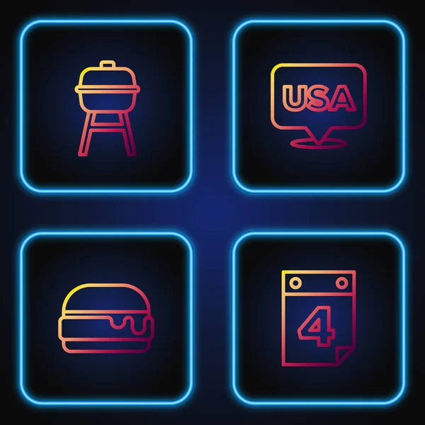 Imposta Linea Calendario Con Data Luglio Burger Barbecue Giorno Dell — Vettoriale Stock