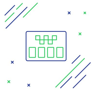 Çizgi Taksimetre aygıtı simgesi beyaz arkaplanda izole edildi. Taksi vagonundaki yolcu ücreti için ölçü aleti. Renkli taslak konsepti. Vektör