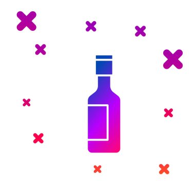 Beyaz arka planda izole edilmiş renkli Yahudi şarap şişesi ikonu. Kademeli rastgele dinamik şekiller. Vektör.