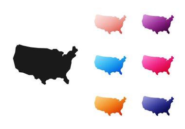 Siyah ABD harita simgesi beyaz arkaplanda izole edildi. Amerika Birleşik Devletleri haritası. Simgeleri renklendirin. Vektör