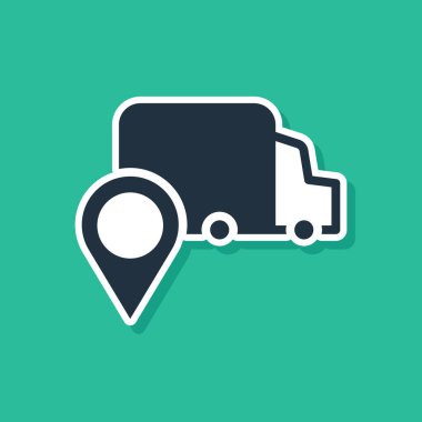 Mavi Teslimat takip simgesi yeşil arkaplanda izole edildi. Paket takibi. Vektör