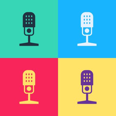 Pop Art Mikrofon simgesi renk arkaplanında izole edildi. Radyodaki mikrofondan. Sözcü işareti. Vektör