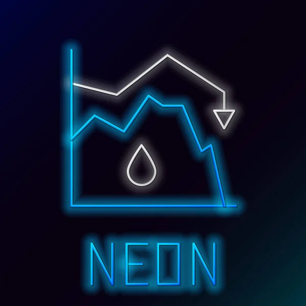Glödande Neon Line Nedgång Råoljepriset Ikon Isolerad Svart Bakgrund Kriskoncept — Stock vektor