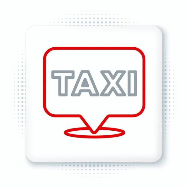 Puntero Mapa Línea Con Icono Taxi Aislado Sobre Fondo Blanco — Vector de stock