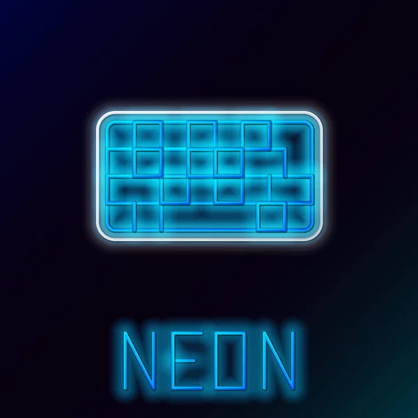 Glödande Neon Line Dator Tangentbord Ikon Isolerad Svart Bakgrund Komponentskylt — Stock vektor