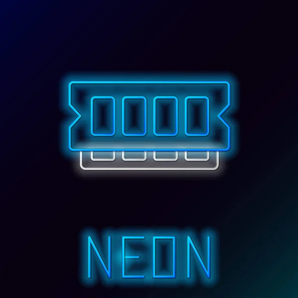 Glödande Neon Line Ram Slumpmässig Tillgång Minne Ikon Isolerad Svart — Stock vektor