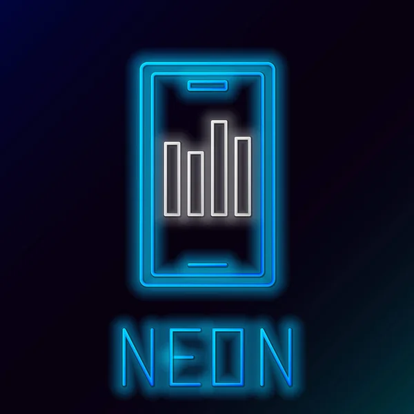 Gloeiende Neon Lijn Mobiele Telefoon Met Grafiek Grafiek Pictogram Geïsoleerd — Stockvector