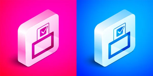 Isometric Vote Box Ballot Box Envelope Icon Isolated Pink Blue — Stock Vector