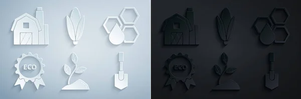 Set Sprout Nid Abeille Bannière Étiquette Étiquette Logo Pour Éco — Image vectorielle