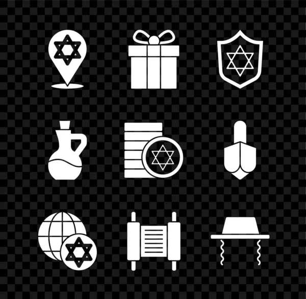 Set Davidstern Geschenkbox Schild Mit Weltkugel Und Israel Torarolle Orthodoxer — Stockvektor