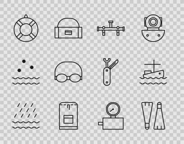 Set Line Lluvia Olas Aletas Goma Para Nadar Manifold Mochila — Archivo Imágenes Vectoriales