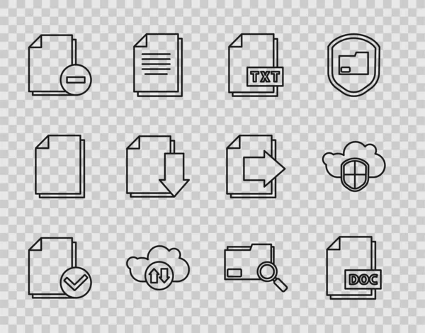 Définir Ligne Document Cocher Document Fichier Doc Txt Téléchargement Cloud — Image vectorielle