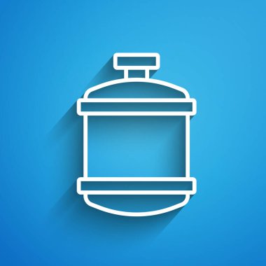 Mavi arka planda beyaz çizgi Propan benzin tankı ikonu izole edildi. Yanabilir benzin deposu ikonu. Uzun gölge. Vektör