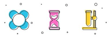 Molekül, Eski kum saati ve tüp tüpünü stand simgesine yerleştir. Vektör