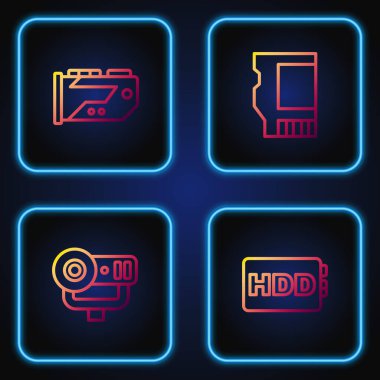HDD, Web kamerası, Video grafik kartı ve SD 'yi ayarla. Renk simgeleri. Vektör
