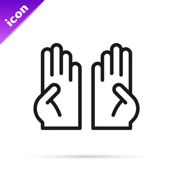 黑线橡胶手套图标隔离在白色背景 Latex手部保护标志家务活清洁用品符号 — 图库矢量图片