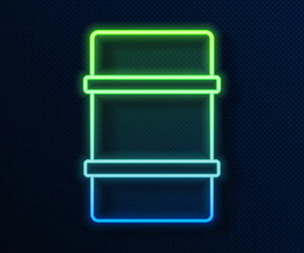 Zářící Neonová Čára Ikona Kovového Sudu Pivem Izolovaná Modrém Pozadí — Stockový vektor