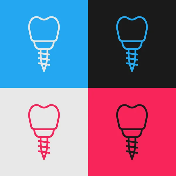 Pop Art Linie Dentalimplantat Symbol Isoliert Auf Farbigem Hintergrund Vektor — Stockvektor