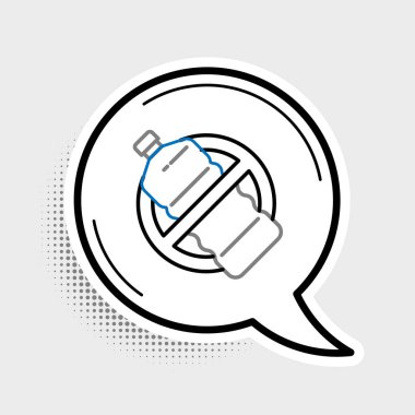 Gri arkaplanda plastik şişe simgesi yok. Renkli taslak konsepti. Vektör.